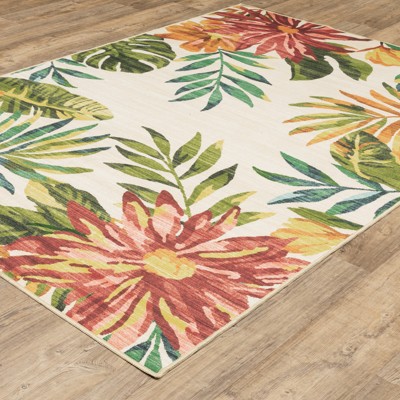 Beige and Multi Tropical Botanical Synthetic Area Rug, 2x3
