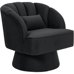 Modern Swivel Barrel Armchair, Velvet Upholstered Chair with Striped Backrest & Plush Seat, Accent Chair for Bedroom - 1 of 4