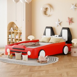 Twin Size Race Car-Shaped Platform Bed with Wheels,Yellow - 1 of 4