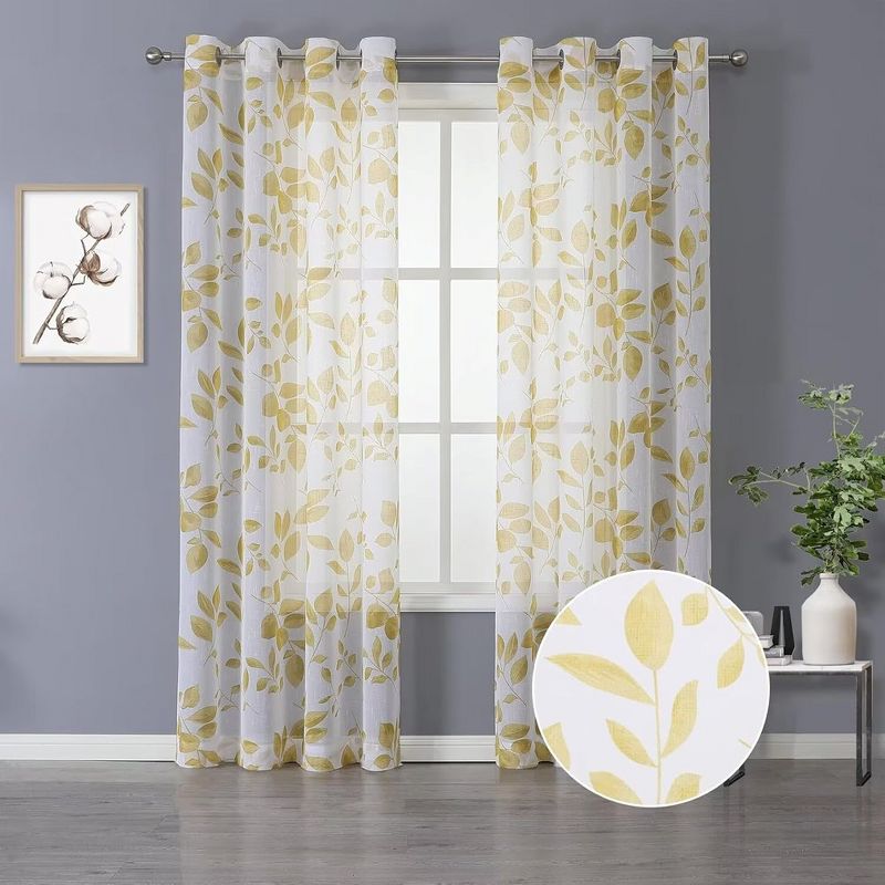 Sheer Curtains for Bedroom Dots Jacquard Voile Curtains Linen Textured Sheer Panels, 1 of 9