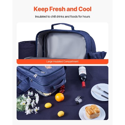 HBEZON 4-Person Picnic Backpack Bag with Cooler Compartment, Insulated for Fresh Food and Drinks, Durable and Comfortable — фото 3