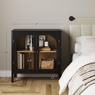 Mason Black and Oak Sideboard Buffet with Glass Doors