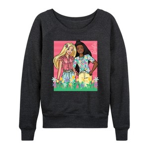 Women's - Barbie - Easter Lightweight French Terry Wide Neck Long Sleeve Graphic Shirt - 1 of 4