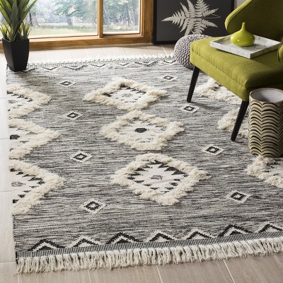 Black and Ivory Hand-Knotted Wool Geometric 6' x 9' Area Rug