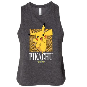 Women's Pokémon Pikachu Abstract Art Graphic Racerback Tank - Heather Charcoal - Small - 1 of 3