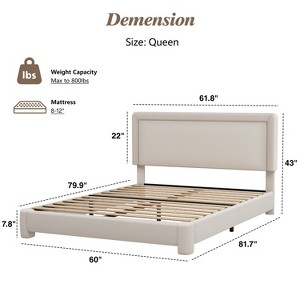 Vipbear Boucle Bed Frame,Upholstered Bed Frame With Headboard, Surface Cover Soft Cloud Bed Frame Easy Assembly, No Box Spring Required - 1 of 4