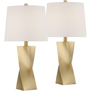 360 Lighting Arabella 25" High Geometric Modern Table Lamps Set of 2 Gold Finish Off-White Shade Living Room Bedroom Bedside Nightstand House Office - 1 of 4