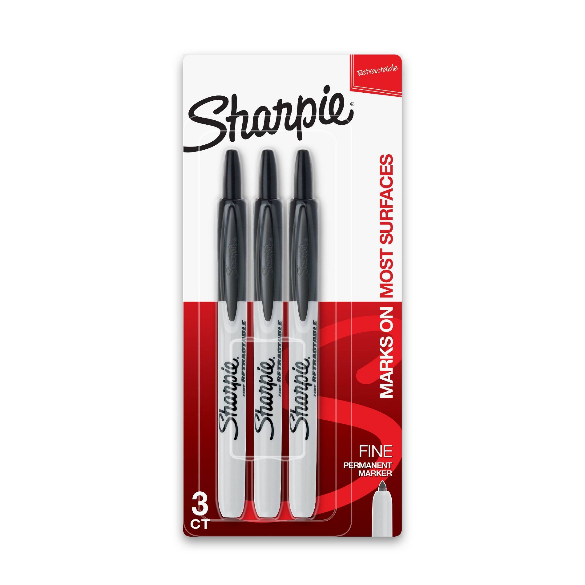Sharpie 3pk Permanent Markers Retractable Fine Tip Black
