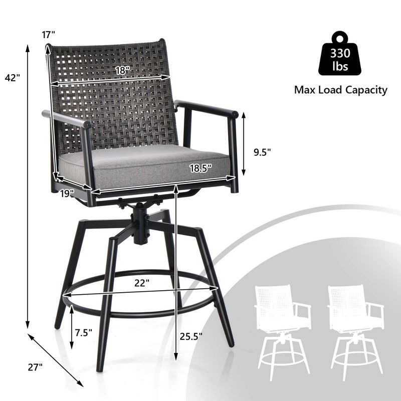 Costway 360° Swivel Bar Stool Set Counter Height Bar Chair with Metal Frame, 3 of 10