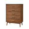 ORRD Walnut 5-Drawer Chest of Drawers, Solid Wood Storage with Nickel Bar Pulls & Round Tapered Legs, Mid-Century Modern Bedroom Dresser - 2 of 4
