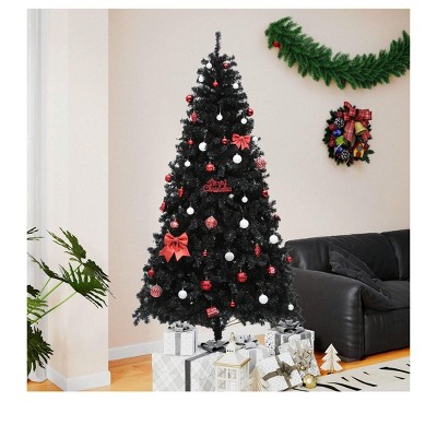 7.5ft Pre-Lit Black Christmas Tree with Lights Prelit Halloween Christmas Trees with 1600 Tips & 550 Lights