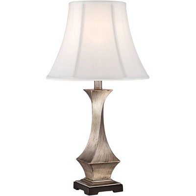 Regency Hill Modern Table Lamp Silver Leaf Twist White Bell Shade for Living Room Family Bedroom Bedside Nightstand Office