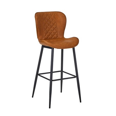 VECELO Bar Stool Faux Leather Counter Height Barstool with Metal Legs and Footrest, Brown