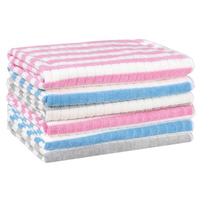 Unique Bargains Soft Absorbent Microfiber Contrast Color Stripes Kitchen Towels 18 x 26 Inches 6 Pcs