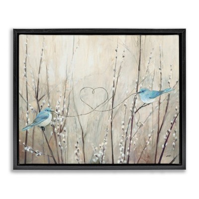 Stupell Industries Love Birds with Heart Shape Black Framed Floater Canvas Wall Art