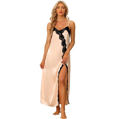 Curv Sexy Chemise Plus Size Silk Nightgowns for Women Long Satin Slip  Sleepwear Nightgown for Womens Sleeveless Deep V Neck Spaghetti Strap