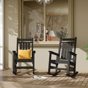 Outdoor HDPE Rocking Chairs Set of 2 - Oversized All-Weather Patio Rockers 350lb Capacity - Plastic Porch Rocking Chairs (Black) - 1 of 4