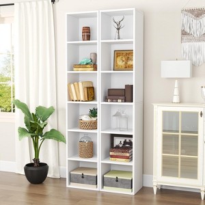 AOXUN 2 Pieces Tall Narrow Bookshelf, 6-Tier Cube Display Rack, Modern Corner Bookshelf, Storage Cabinet for Home, Office, White - 1 of 4