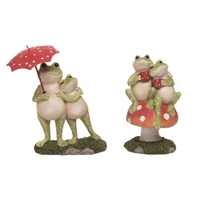 Spring Green Resin Frog Couple Figurine Set of 2