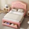 NicBex Upholstered Bed Frame with Smart LED and Drawers,PU Low Profile Platform Bed Frame with Tufted Headboard,No Box Spring Needed,Pink/White - 2 of 4