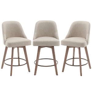 Bekrvio 26" Counter Height Swivel Bar Stools Set of 1/2/3/4–Mid-Century Barstools with Backs, Linen Upholstered & Wood Legs, for Kitchen Island - 1 of 4