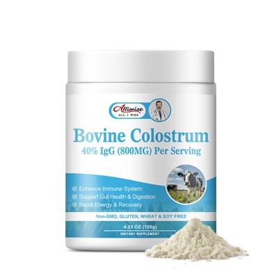 Alliwise Bovine Colostrum Supplement,Pure 40% IgG Colostrum Powder for Gut, Bone, Exercise, Immune, Non-GMO, 4.23 Oz