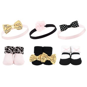 Hudson Baby Infant Girls Headband and Socks Giftset, Gold Sequin, One Size - 1 of 4