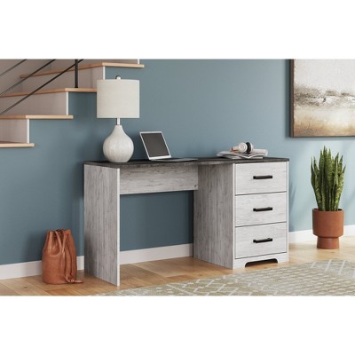 Gray and White Wood Home Office Desk with Drawers