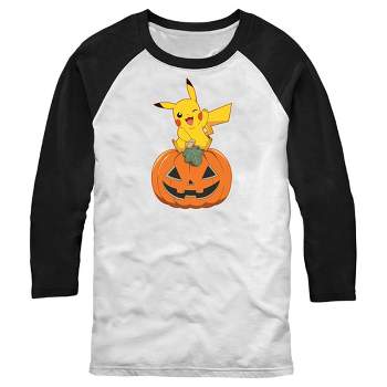 Men's Pokemon Halloween Jack-O'-Lantern Pikachu Baseball Tee