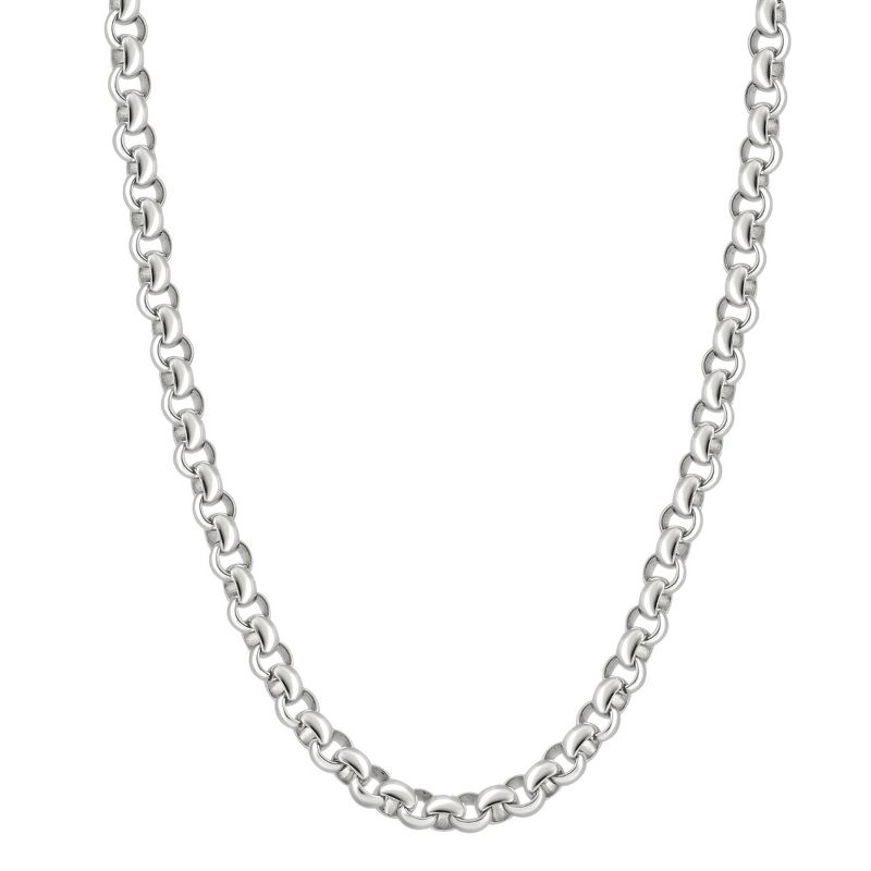Pompeii3 Men's Polished Steel Single Tone 6.5mm Rolo Link Flexible 24" Chain Necklace, 1 of 4