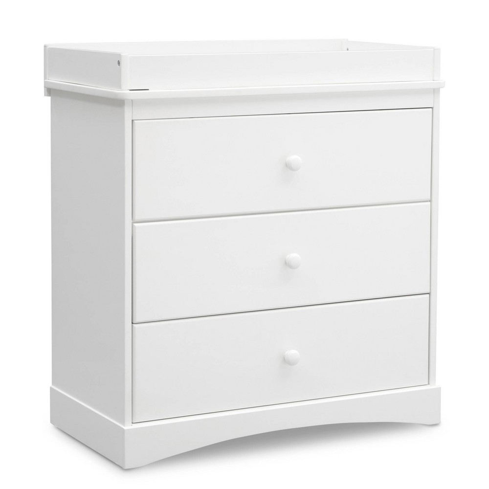 Photos - Dresser / Chests of Drawers Delta Children Skylar 3 Drawer Dresser with Changing Top and Interlocking Drawers - Bianca White