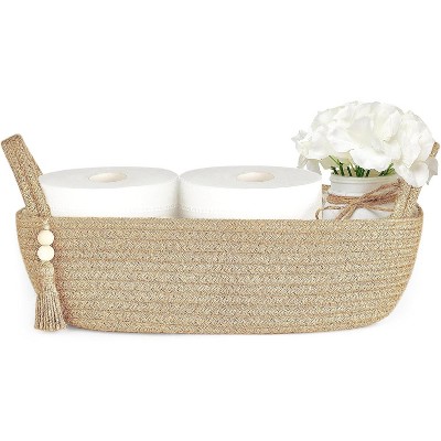 ATTOP Storage Basket for Toilet Tank Top Boho Bathroom Decor Woven Rope Toilet Organizer for Shelf Bedroom Living Room, 1 Pack, 13" L x 6" W