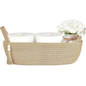 ATTOP Storage Basket for Toilet Tank Top Boho Bathroom Decor Woven Rope Toilet Organizer for Shelf Bedroom Living Room, 1 Pack, 13" L x 6" W - 1 of 4