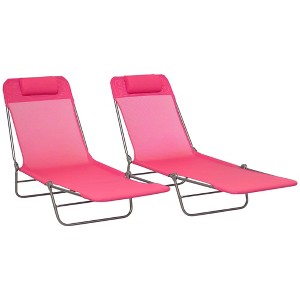 ResenKos 2-Piece Foldable Premium Chaise Lounge Chairs , Reclining Sunbeds With Breathable Mesh Seating, Headrests, Pink - 1 of 4