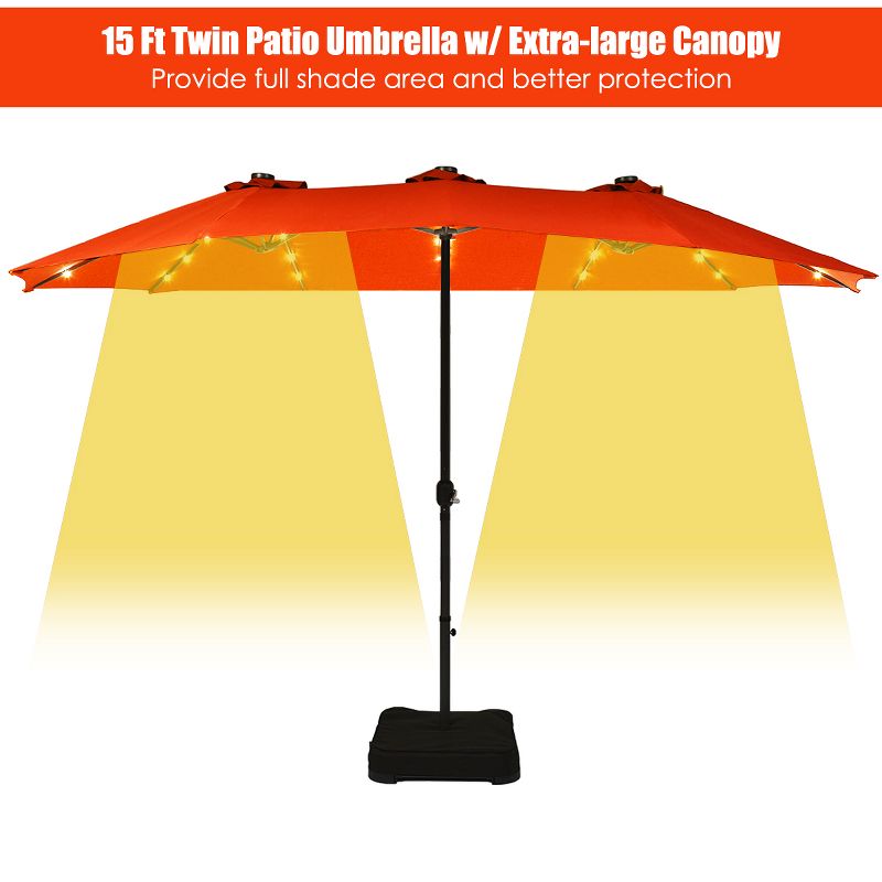 Costway 15Ft Patio Double-Sided Solar LED Market Umbrella Crank Base Beige/Tan/Orange/Burgundy/Grey, 5 of 10