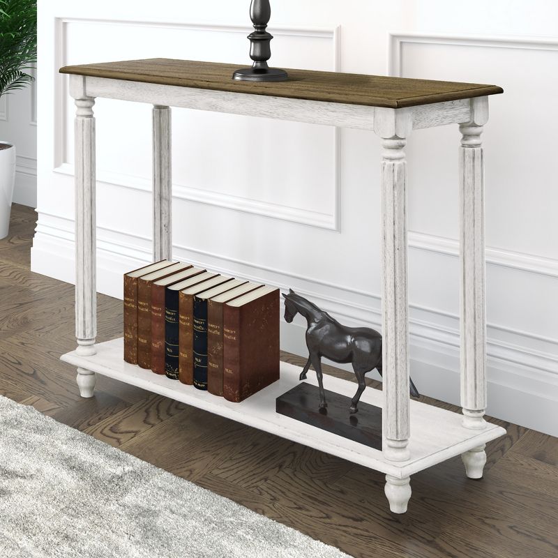 Galano Moshiem 35.4 in. Spray Paint White with Oak Rectangular Solid Wood Console Table, 1 of 11