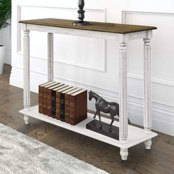 Galano Moshiem 35.4 in. Spray Paint White with Oak Rectangular Solid Wood Console Table