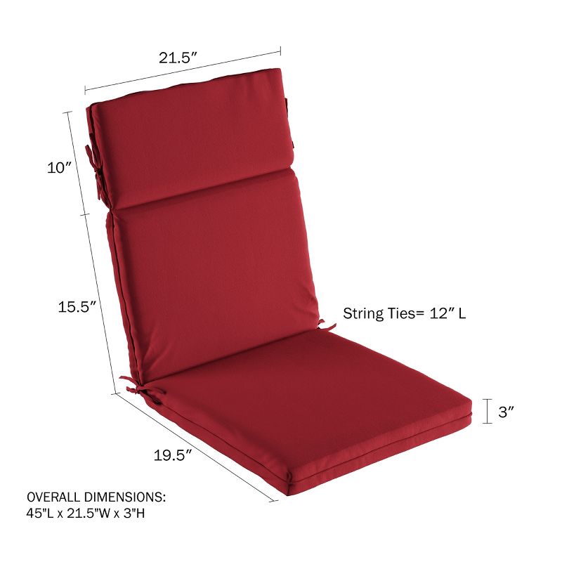 High-Back Patio Chair Cushion for Outdoor Furniture, Adirondack, Rocking or Dining Chairs Red Mildew & UV Resistant Fabric with Piping & Ties by LHC, 2 of 8
