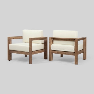 Genser 2pk Acacia Wood Club Chairs Brown/Beige - Christopher Knight Home