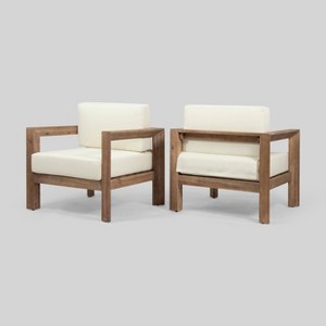Genser 2pk Acacia Wood Club Chairs Brown/Beige - Christopher Knight Home: Weather-Resistant Patio Furniture - 1 of 4