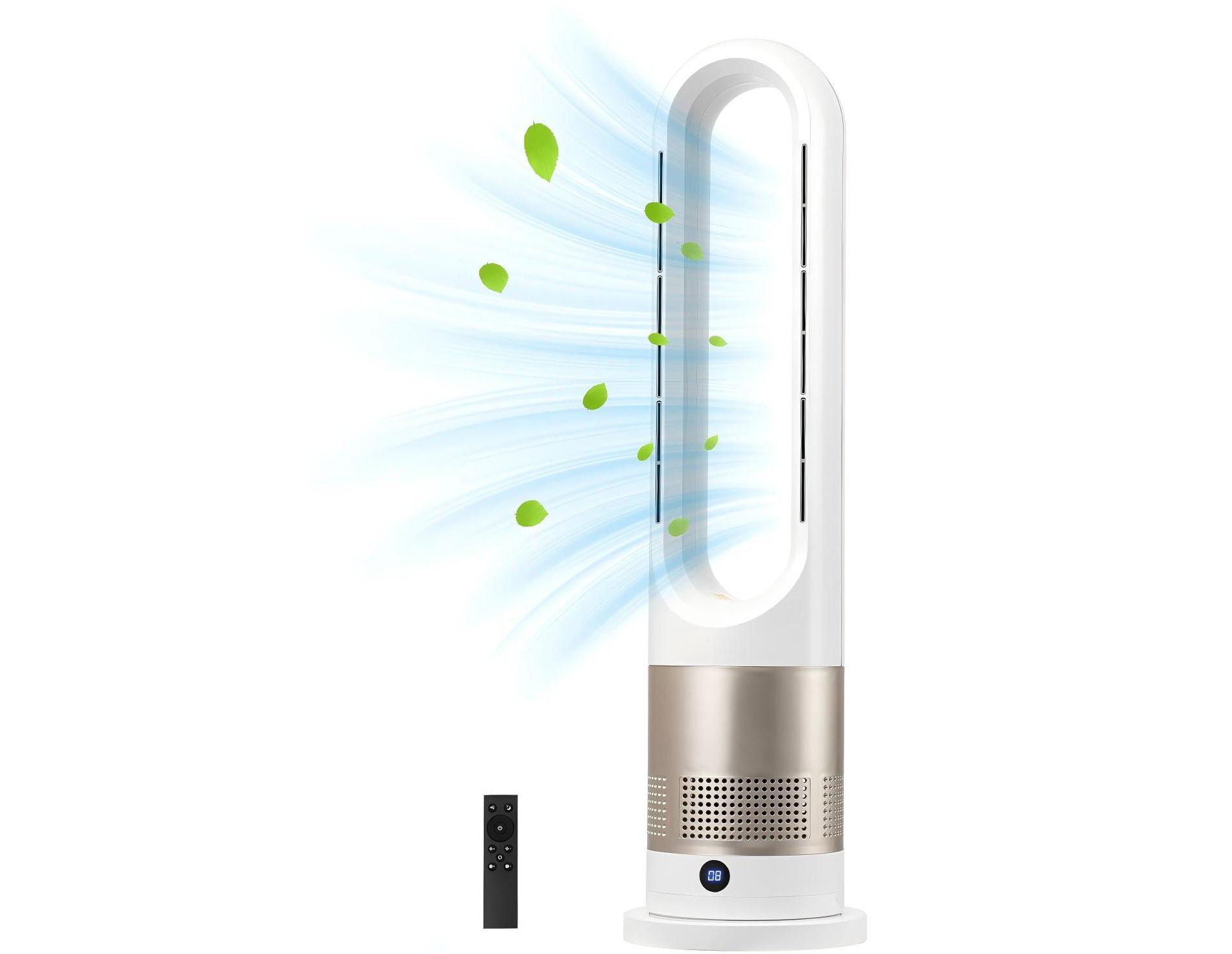 26 Inch Bladeless Tower Fan Oscillating Floor Fan with Heating and Remote Control