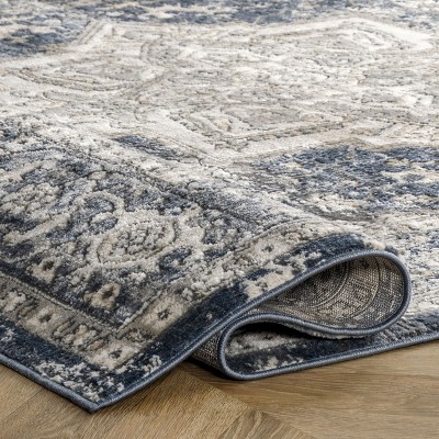 Elysian Blue Medallion 4'x6' Flat Woven Synthetic Area Rug