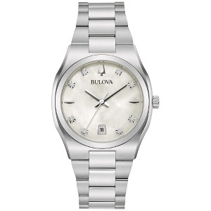Bulova Ladies' Classic Surveyor Stainless Steel 3-Hand Calendar Date Quartz Watch, Diamond Dial, White Mother-of-Pearl - 1 of 4
