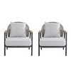 Set of 2 Outdoor Rope Lounge Chairs,Cushioned Patio Club Chairs with Gray Frame and Plastic Wood Armrests–Maison Boucle - 4 of 4