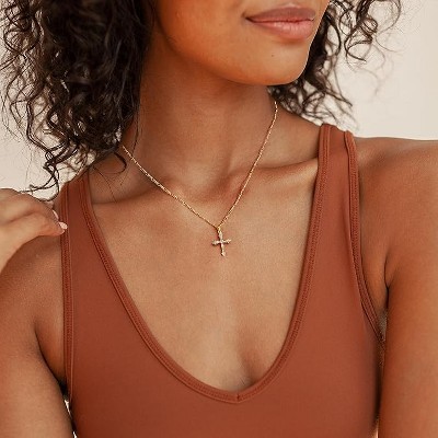 Cross Necklace for Women - HTUTWOO™ 14K Gold Plated Cross Pendant Necklace, for Women Trendy Small Cross Charm Necklace, for Everyday Wear