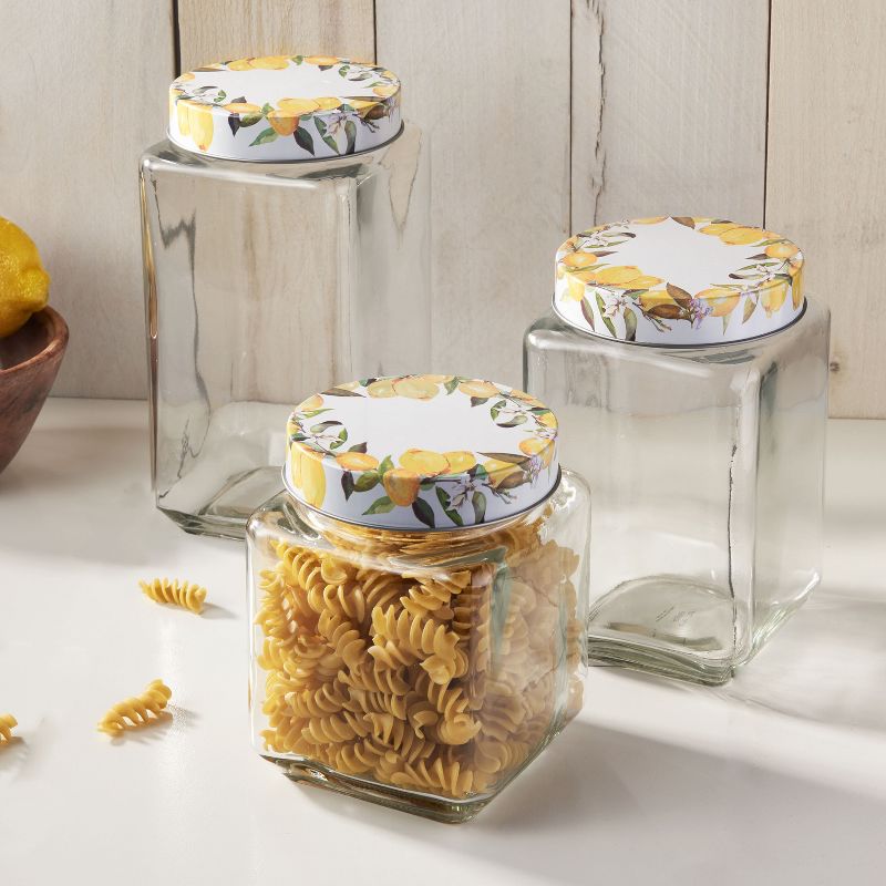 American Atelier Clear Glass Set of 3 Jars, Lemon Design on Airtight Lid, Food Storage Containers, 45, 63, and 74-Ounce Capacity, Dishwasher Safe, 2 of 9