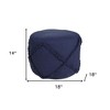 HomeRoots 18" Blue Cotton Cylinder Geometric Pouf Ottoman - 3 of 4