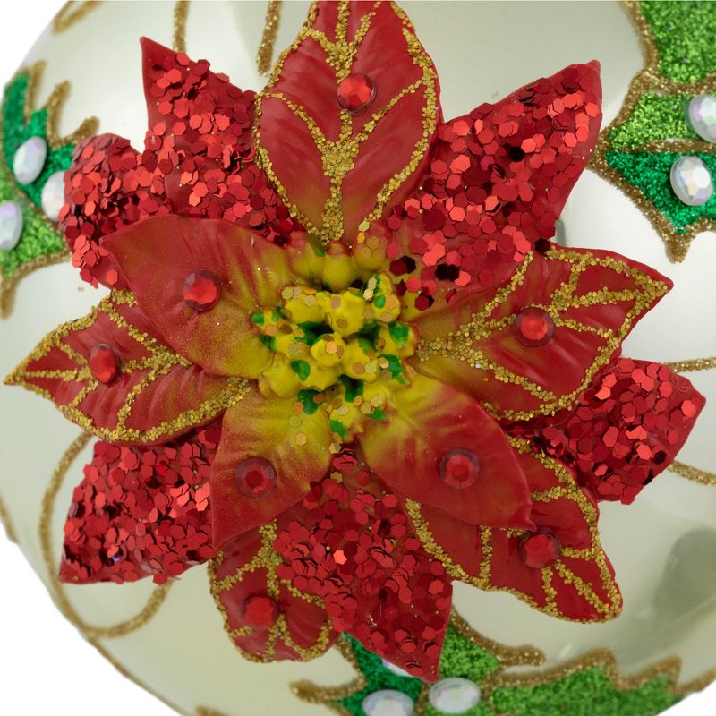 Northlight 4" Red Glittered 2-D Poinsettia Glass Christmas Ball Ornament, 3 of 6