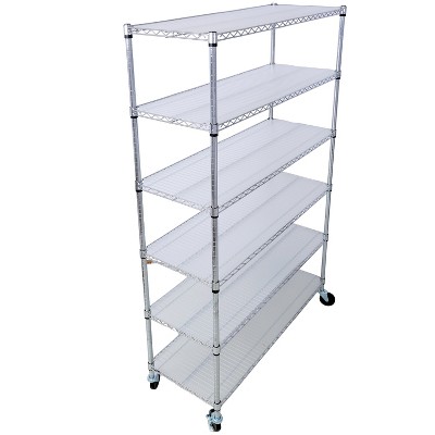 Vynxaria Chrome Heavy Duty Utility Storage Shelves with Wheels - 6 Tier, 6000 lbs Capacity, 84"H x 48"L x 20"D