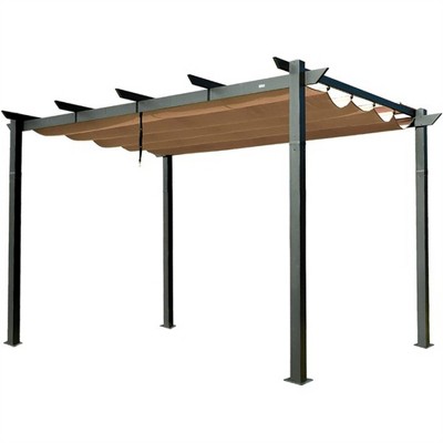VisioGear Canopies and Gazebos, Outdoor Gazebos with Retractable Pergola, Gazebo Pavilion for Garden, Brown, 156"*120"*93.6"